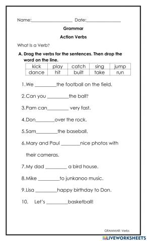 Action Verbs online exercise for Grade 2  