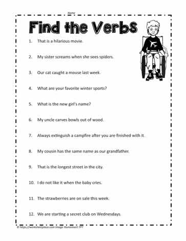 Verb Worksheet Worksheets