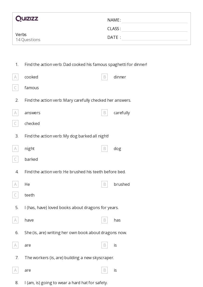 50+ Verbs worksheets for 4th Grade on Quizizz | Free &  Printable