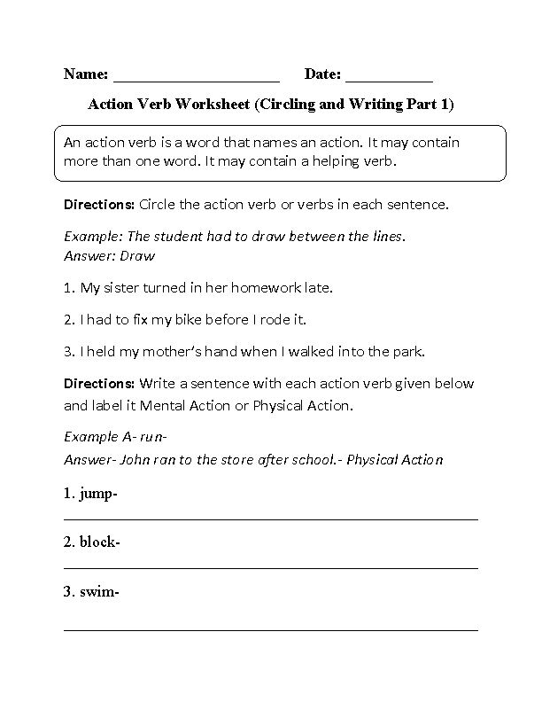Verbs Worksheets | Action Verbs Worksheets