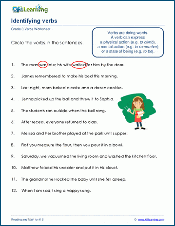 Identifying verbs worksheets for grade 3 | Worsheets library