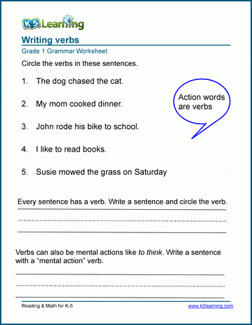 verb worksheet for kindergarten