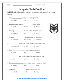Irregular Verbs Worksheets