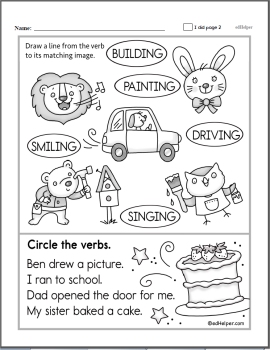 verb worksheet for middle school