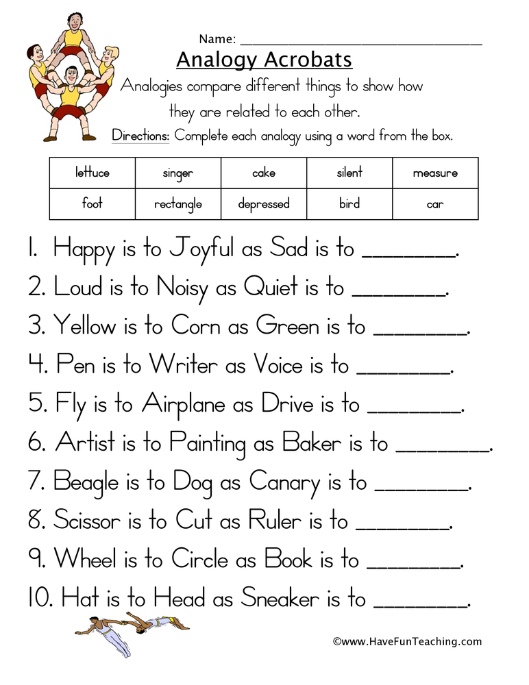 Complete the Analogy Worksheet  