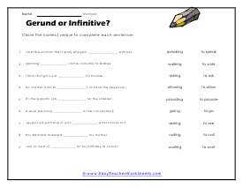 Verbals Worksheets