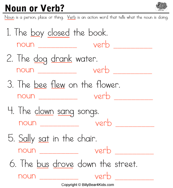 verbs and nouns worksheet