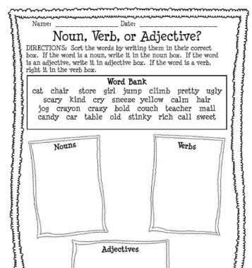 Noun, Verb, or Adjective Worksheet Printable Worksheet with Answer ...