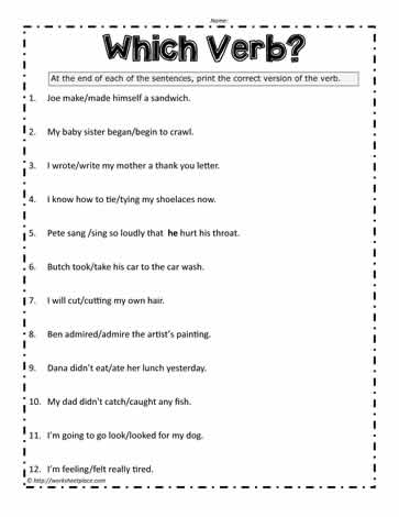 verbs tense worksheet
