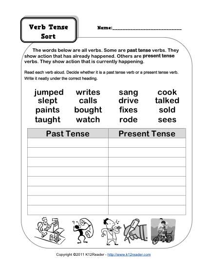 Verb Tense Worksheet for 2nd and 3rd Grade