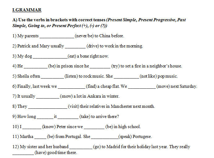 verbs tenses worksheet