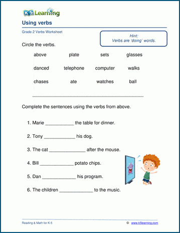 Using verbs worksheets for grade 2 | Worsheets library