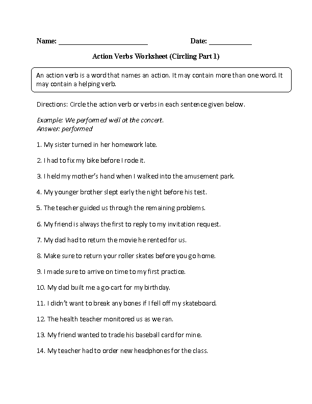 verbs worksheet 5th grade
