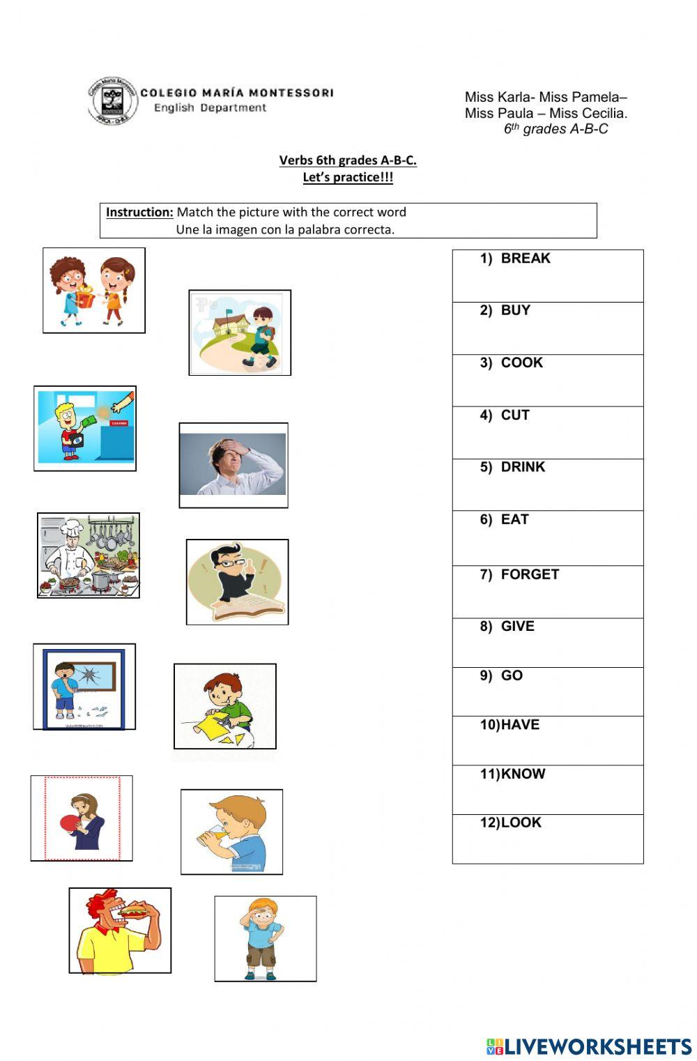 Year 6 Verbs Worksheet
