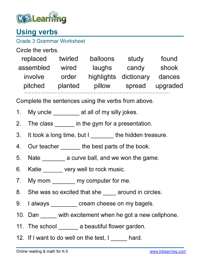 Verb Worksheets For Grade 3 - Fill Online, Printable, Fillable ...