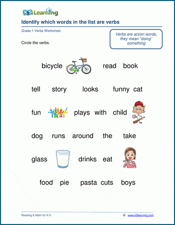 Indentifying verbs worksheet | Worsheets library