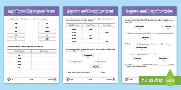 Regular and Irregular Verbs Worksheets (PDF) - KS2 Resource