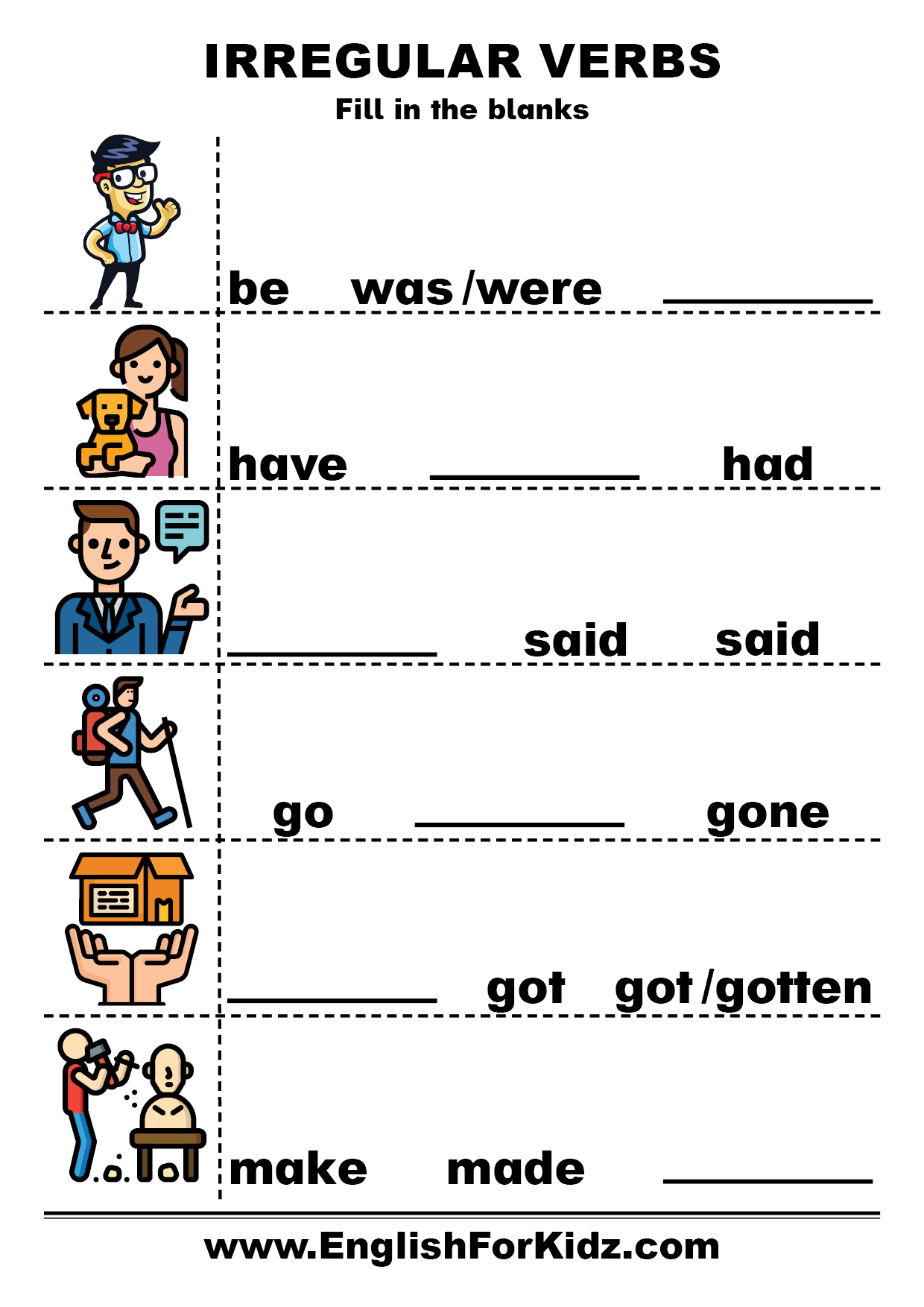 English for Kids Step by Step: Irregular Verbs Exercises and ...