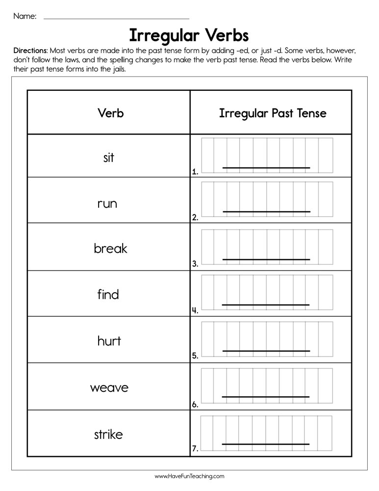 verbs worksheet middle school