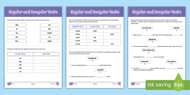 Regular and Irregular Verbs Worksheets (PDF) - KS2 Resource