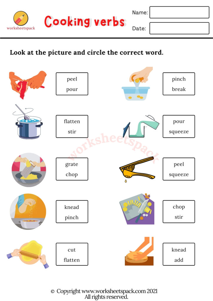 Cooking verbs worksheets - worksheetspack