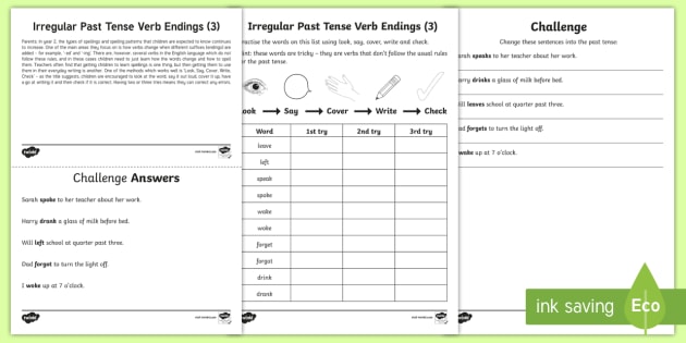Year 2 Irregular Past Tense Verb Endings Worksheet - Twinkl