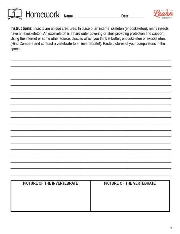 vertebrate worksheet answers