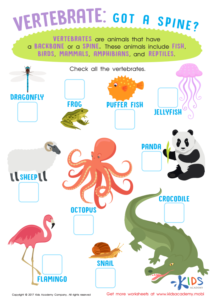 Vertebrates Animals Worksheet for 3rd Grade: Free PDF Printout for ...