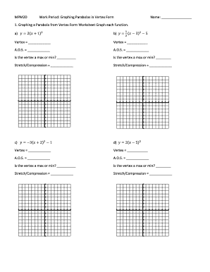 vertex form of a parabola worksheet answers