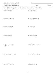 vertex form worksheet with answers