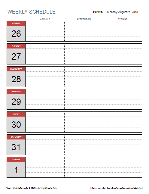 Weekly Schedule Templates for Excel and PDF