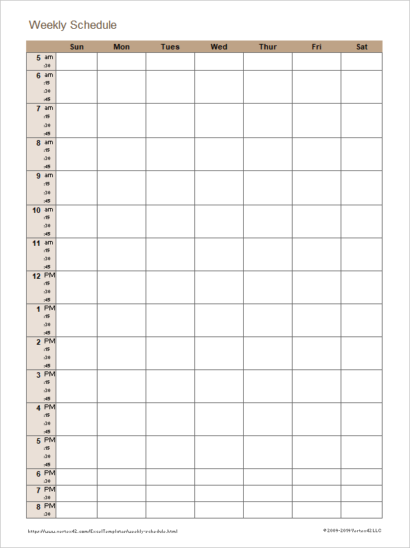 Weekly Schedule Templates for Excel and PDF