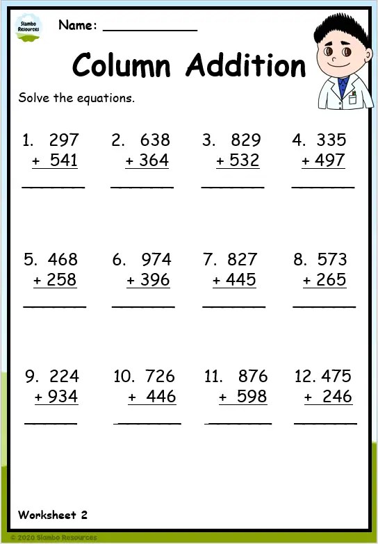 vertical addition worksheet for grade