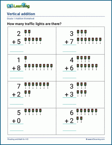 Vertical addition with objects worksheets | Worsheets library