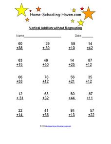vertical addition worksheet for