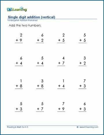 vertical addition worksheet free