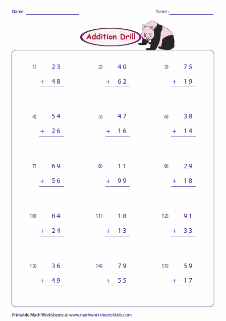 2 Digit Addition Worksheets
