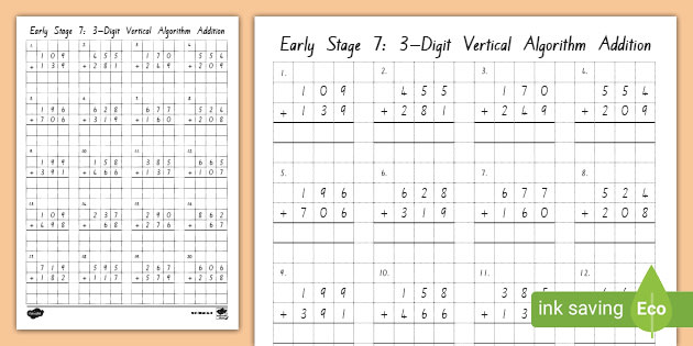 vertical addition worksheet ks2