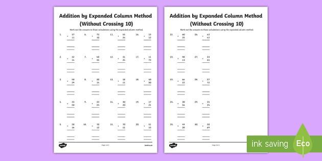 vertical addition worksheet to 10