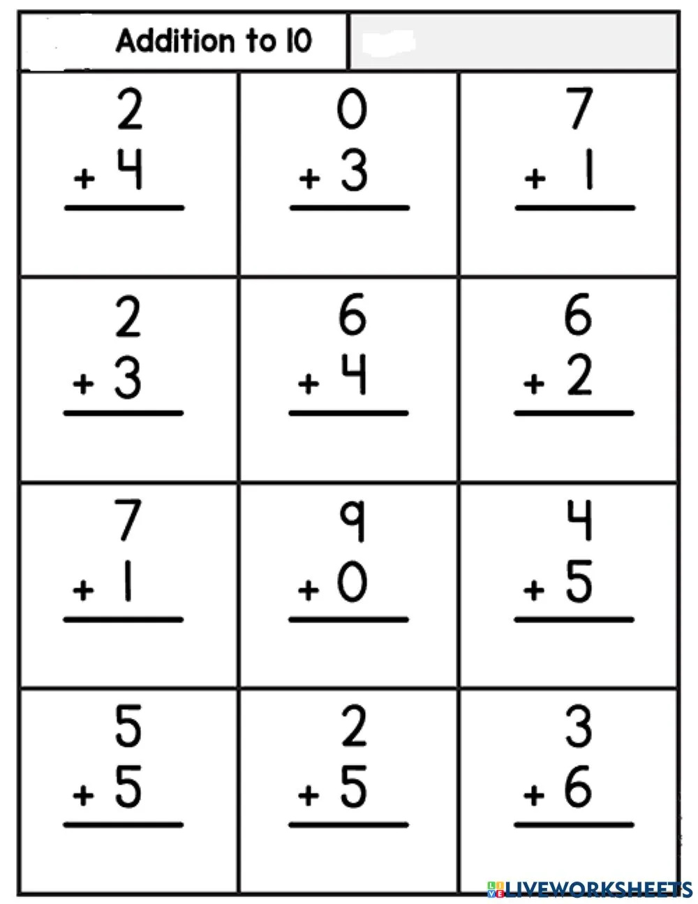 1 digit vertical addition Interactive Worksheet - Edform