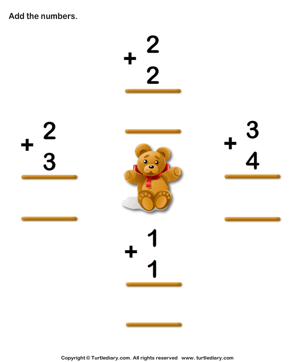 Single Digit Column Addition | Turtle Diary Worksheet