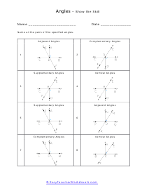 Adjacent, Supplementary, Complementary, and Vertical Angles Worksheets