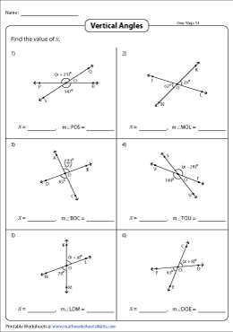 Vertical Angles Worksheets