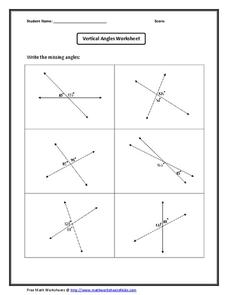 Vertical Angles Worksheet Worksheet for 10th Grade | Lesson Planet
