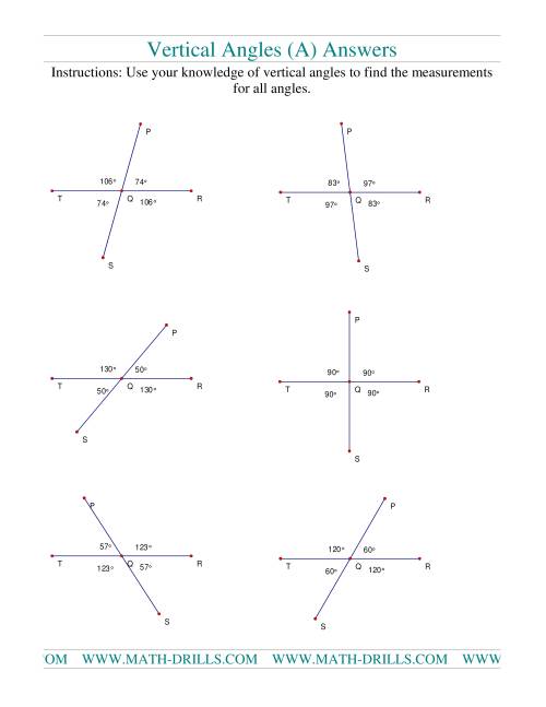 vertical angles worksheet answers