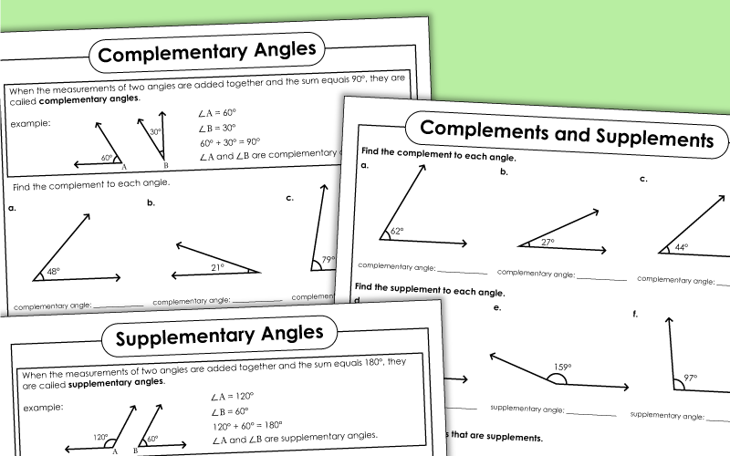 Complementary, Supplementary, Vertical Angle Worksheets