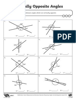 Differentiated Vertically Opposite Angles Activity Sheet | PDF ...