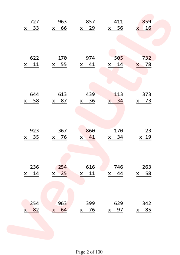 Printable Vertical Multiplication Math Worksheets in PDF with 3000 ...