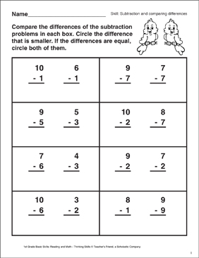Vertical Subtraction (Comparing Differences) | Printable Skills Sheets
