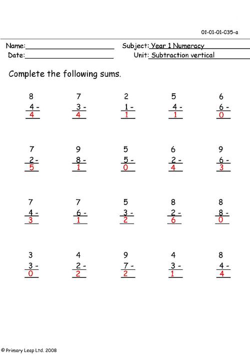 vertical subtraction worksheet ks2